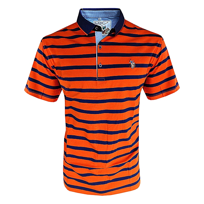 Buy New Striped And Casual Men's Polo Shirt - Orange, Navy @ Best Price ...