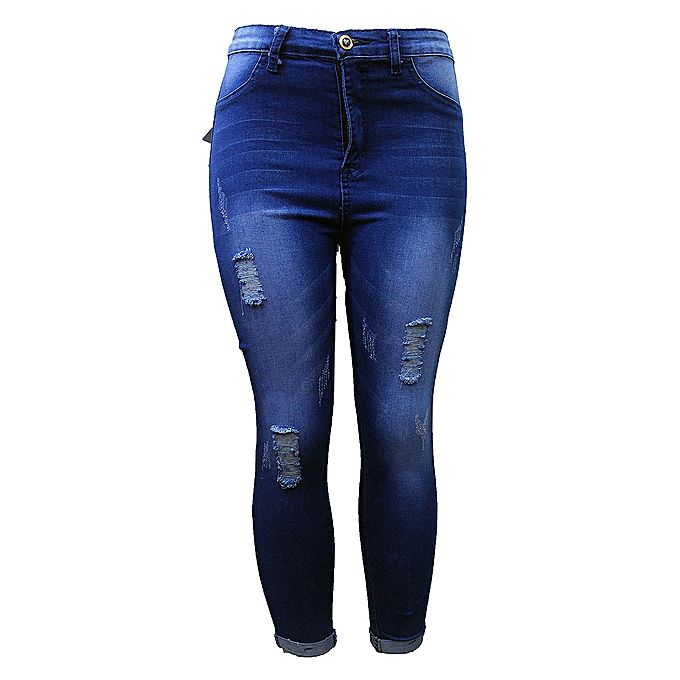 Women's Damaged Jeans - Blue - Jumia Uganda