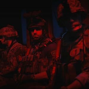 call of duty characters in a plane with red lighting