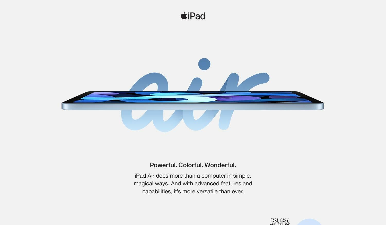 iPad Air.  Powerful.  Colorful.  Wonderful.