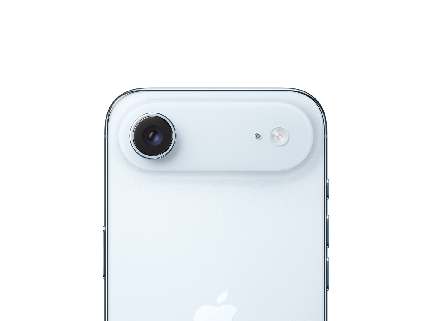 Sky Blue iPhone Air back view, Fusion main camera system embossed on top