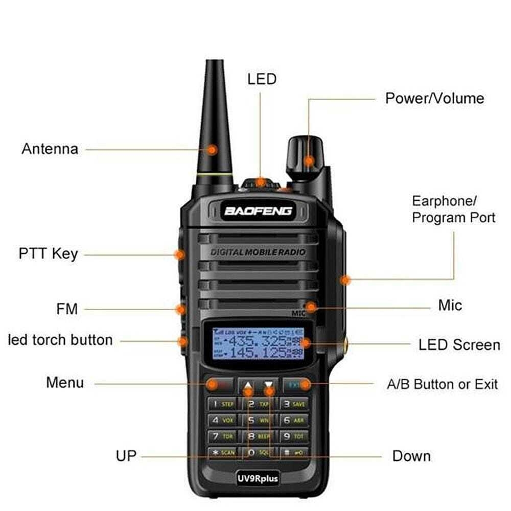 Baofeng UV-9R Plus IP67 Waterproof Walkie Talkie - UHF/VHF Dual Band, 8W, Two Way Radio with Earpiece