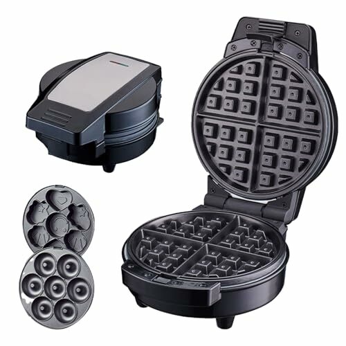 Donut Maker, 3 in 1 Electric Cartoon Snack Cake Machine with 3 Removable Interchangeable Non Stick Plates,Waffle Sandwich Dessert Toaster, Breakfast Afternoon Tea Use