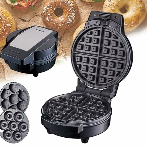 Waffle Maker, 3 In 1 Electric Cartoon Snack Cake Machine Donut Make with 3 Removable Interchangeable Non Stick Plates, Sandwich Dessert Toaster, Breakfast Afternoon Tea Use