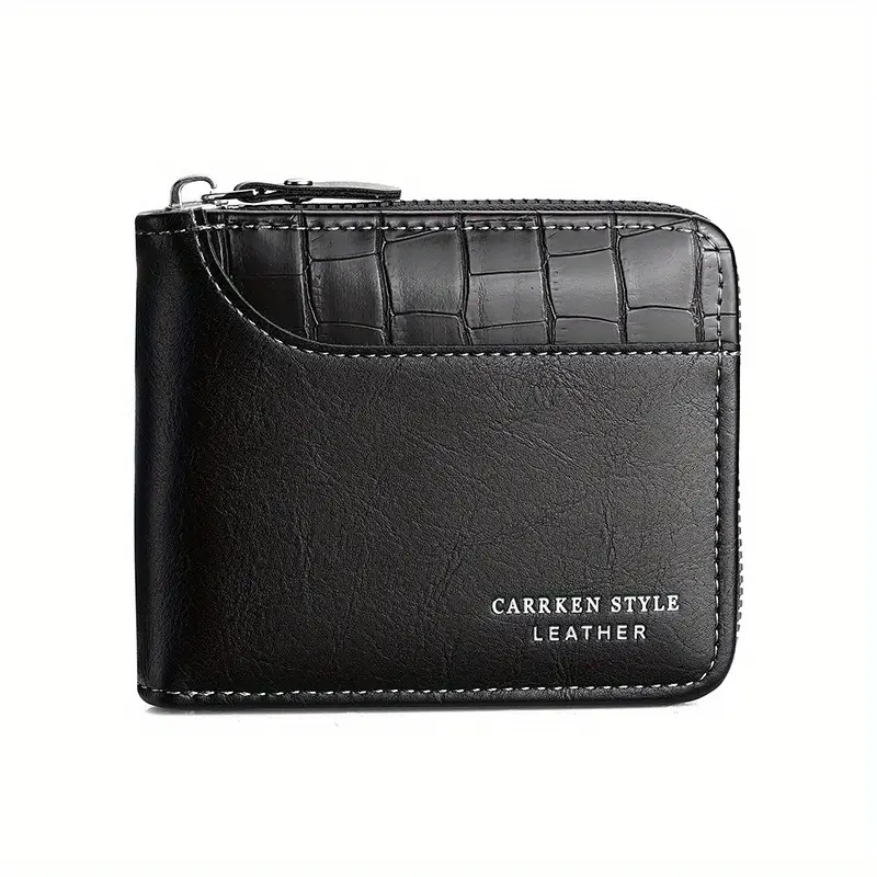 mens zipper card holder short wallet leather large capacity card holder vintage multifunctional card bag with coin pocket details 7