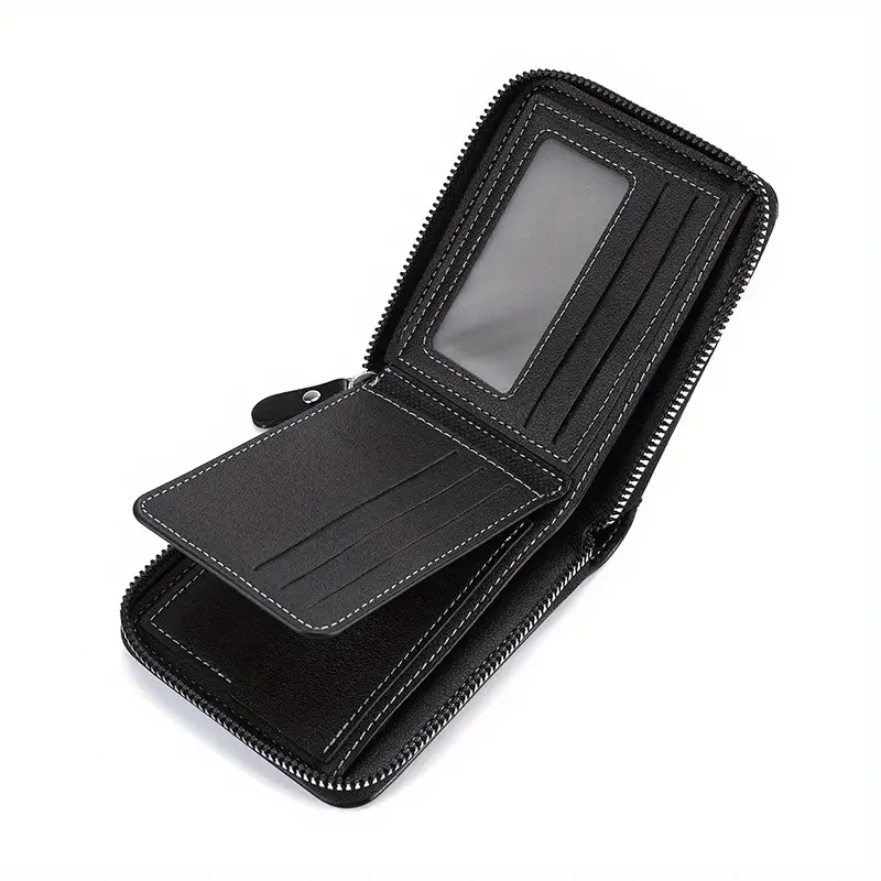mens zipper card holder short wallet leather large capacity card holder vintage multifunctional card bag with coin pocket details 9