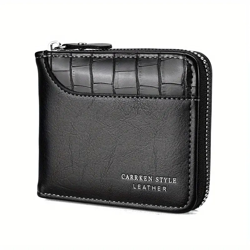 mens zipper card holder short wallet leather large capacity card holder vintage multifunctional card bag with coin pocket details 13