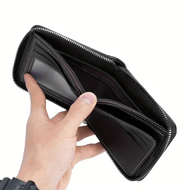 mens zipper card holder short wallet leather large capacity card holder vintage multifunctional card bag with coin pocket details 15