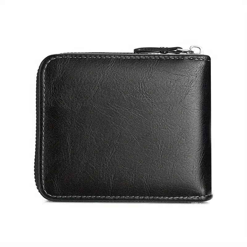 mens zipper card holder short wallet leather large capacity card holder vintage multifunctional card bag with coin pocket details 8