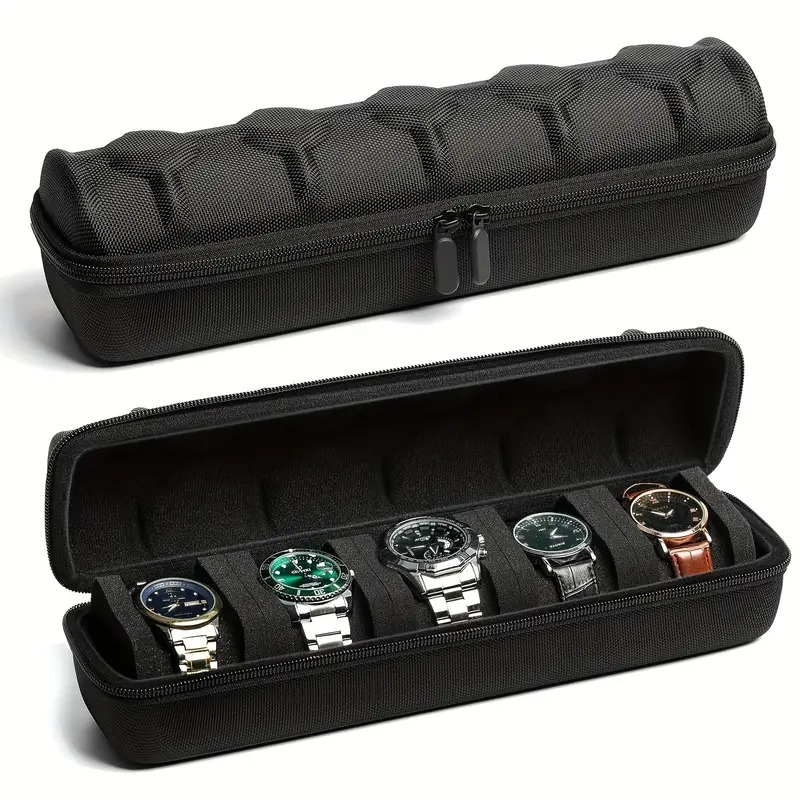 5 slot watch travel box watch storage box hard shell watch travel box suitable for mens and womens watch handbags with soft foam pillow and handle details 0