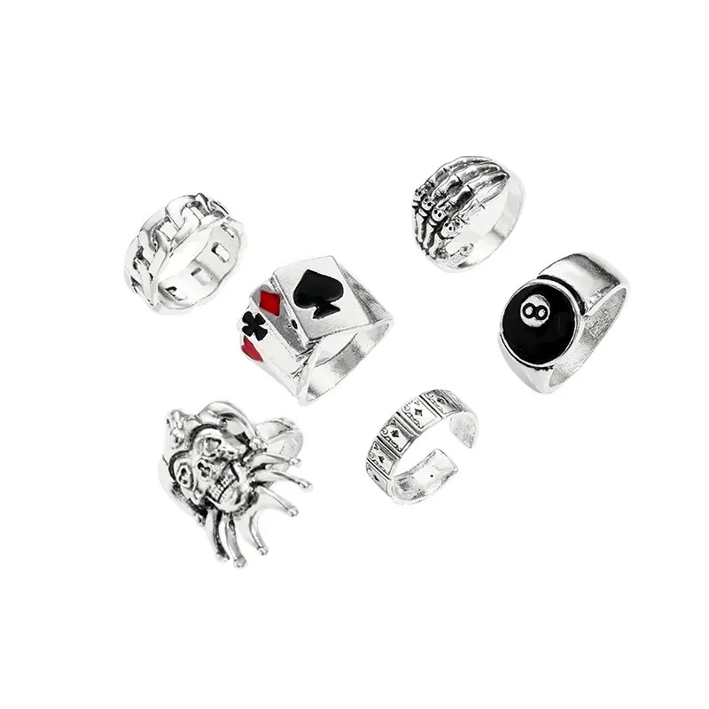 6pcs set mens punk style metal ring details 5