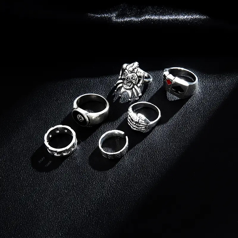 6pcs set mens punk style metal ring details 4