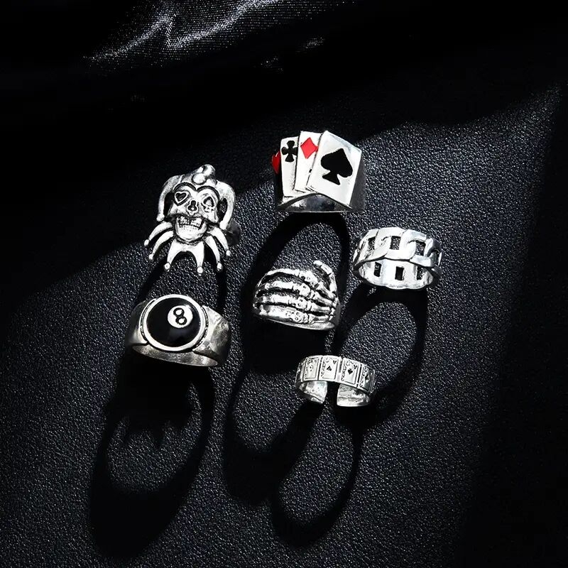 6pcs set mens punk style metal ring details 0