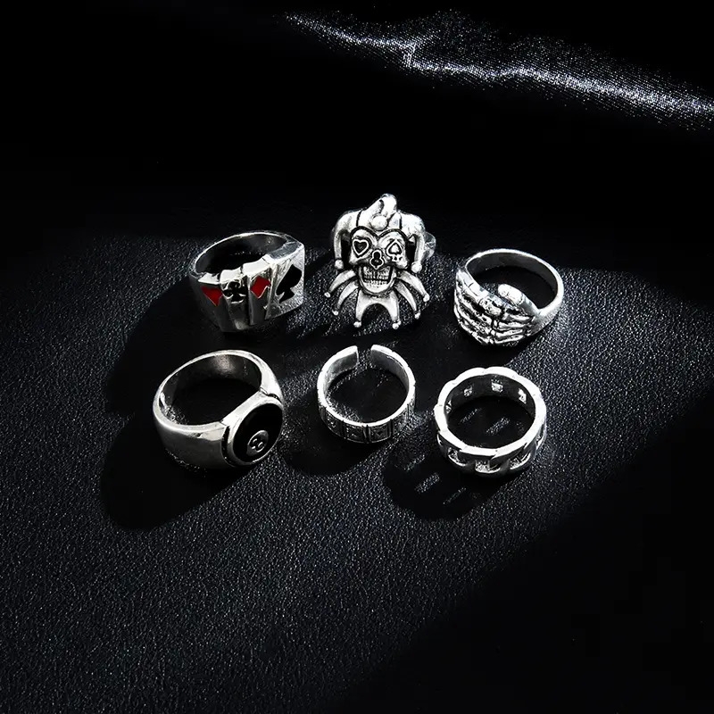 6pcs set mens punk style metal ring details 3