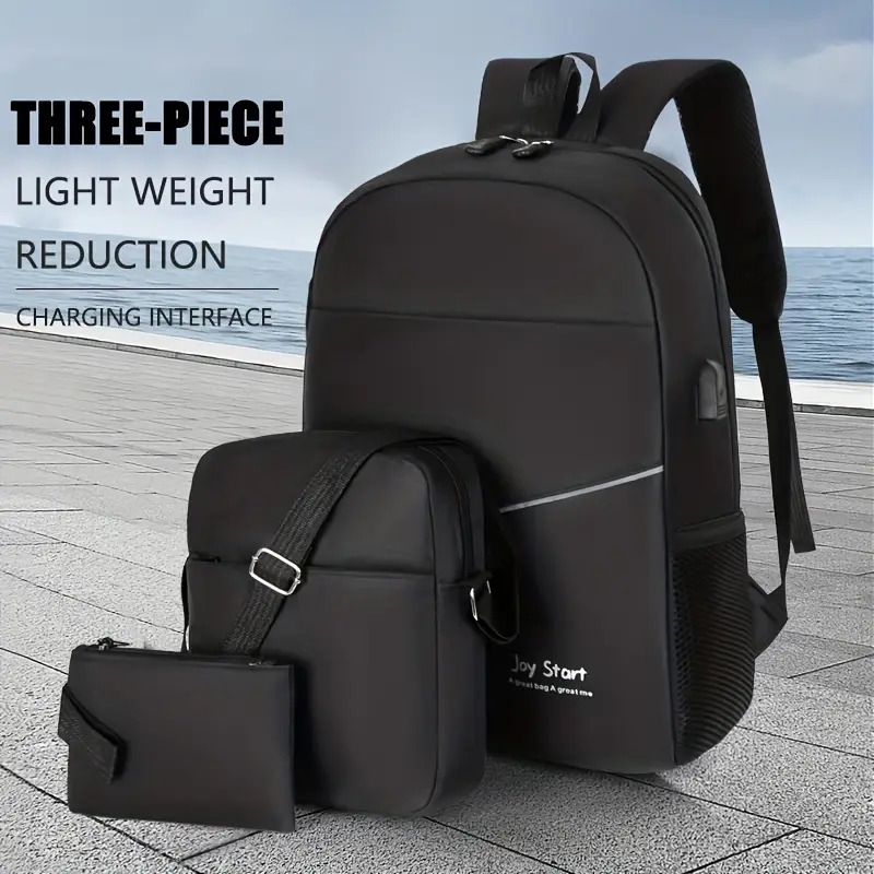 business three piece backpack male college students fashion backpack casual simple school bag computer bag details 1