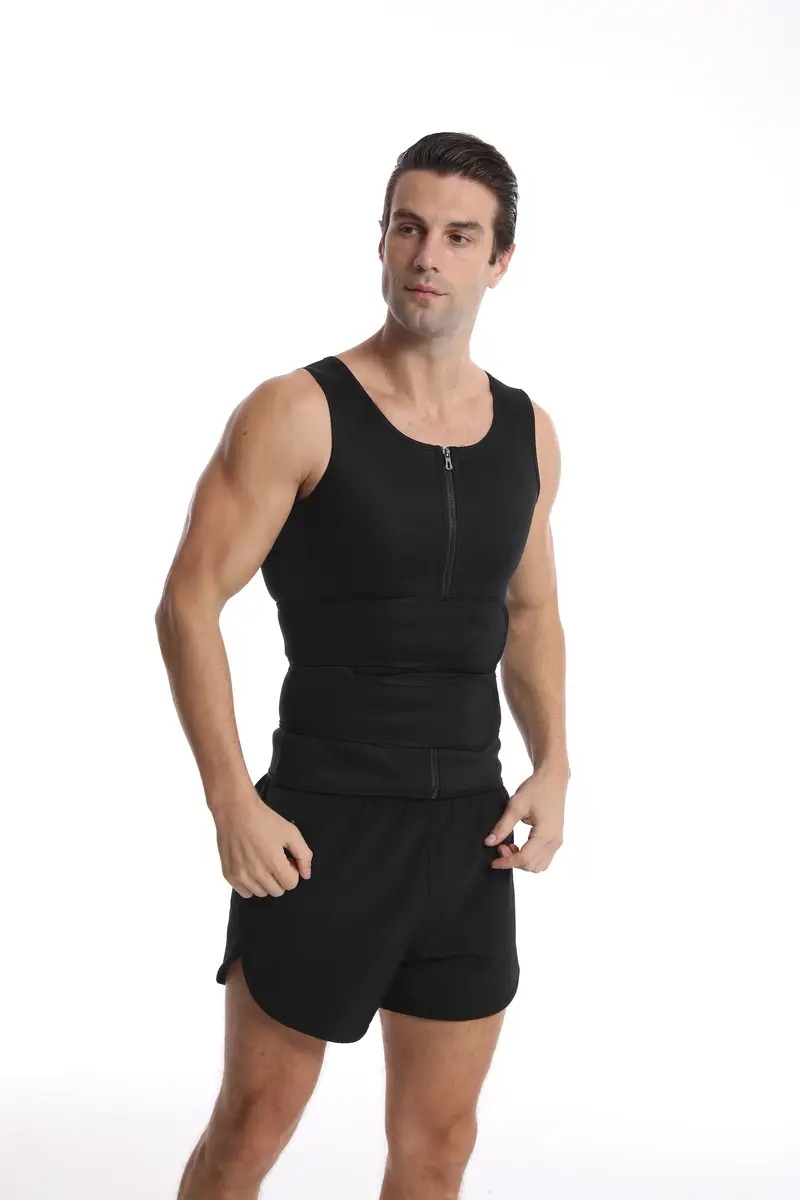 mens compression sweat sauna vest new slimming suit for students waist belts body shaper back support tank top for workout fitness gym details 11