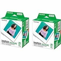 Fujifilm 2 Pack instax Square Instant Color Film, Twin Pack - 20 Exposures (40 Total), White Frame