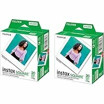 Fujifilm 2 Pack instax Square Instant Color Film, Twin Pack - 20 Exposures (40 Total), White Frame