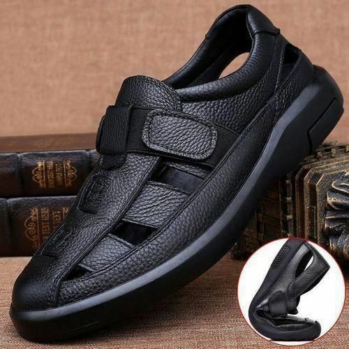 product_image_name-Fashion-Mens Leather Sandals Black-1