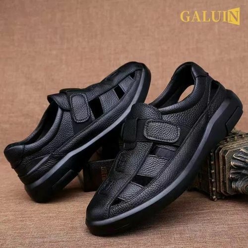 product_image_name-Fashion-Mens Leather Sandals Black-1
