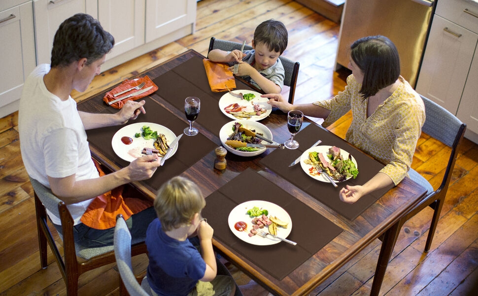 Punkspace Reversible Black Faux Leather Placemats Set of 6 Heat and Stain Resistant Table Mats