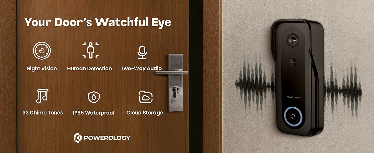 door camera, powerology door camera, chime, security, door security, security camera