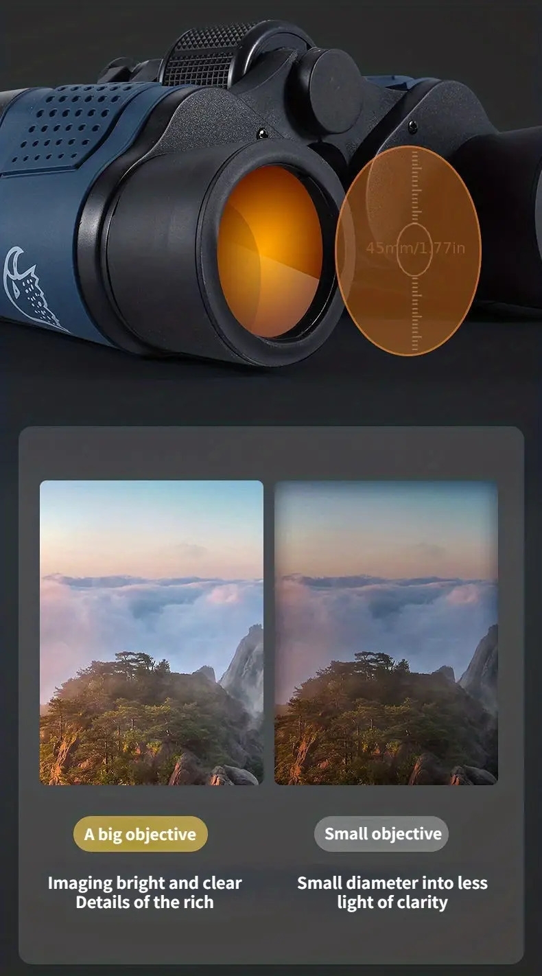 60x60 high power binoculars with coordinates bak4 portable telescope low light night vision hunting sports tourism sightseeing objective 36mm eyepiece 16mm magnification 10x details 7