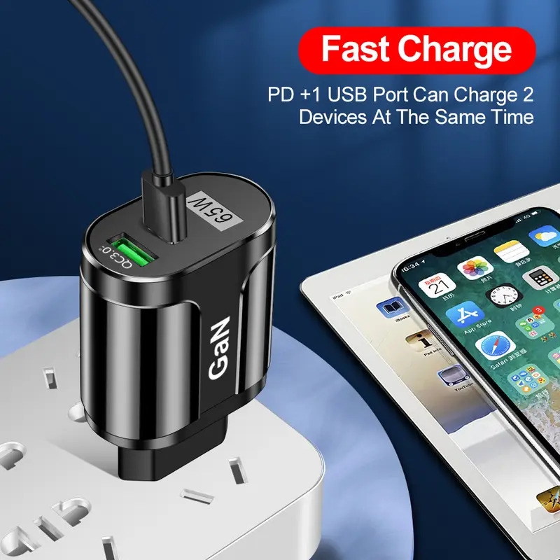 usb charger 65w fast charging mobile phone adapter for iphone samsung xiaomi wall charger compatible eu us uk plug 1