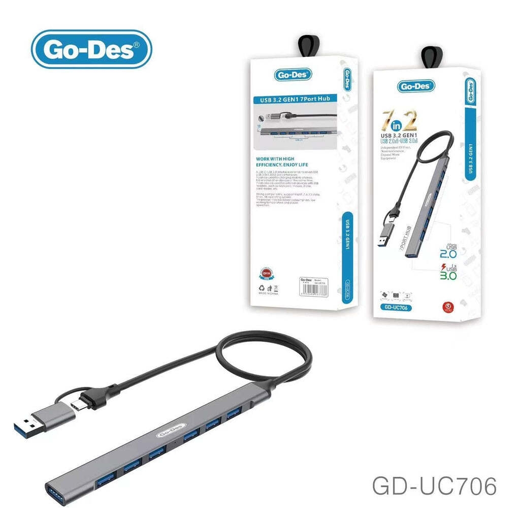 Go-Des 2-in-1 USB-C to Docking Station USB 3.0 6-Port USB 2.0 Hub for Expanded Connectivity