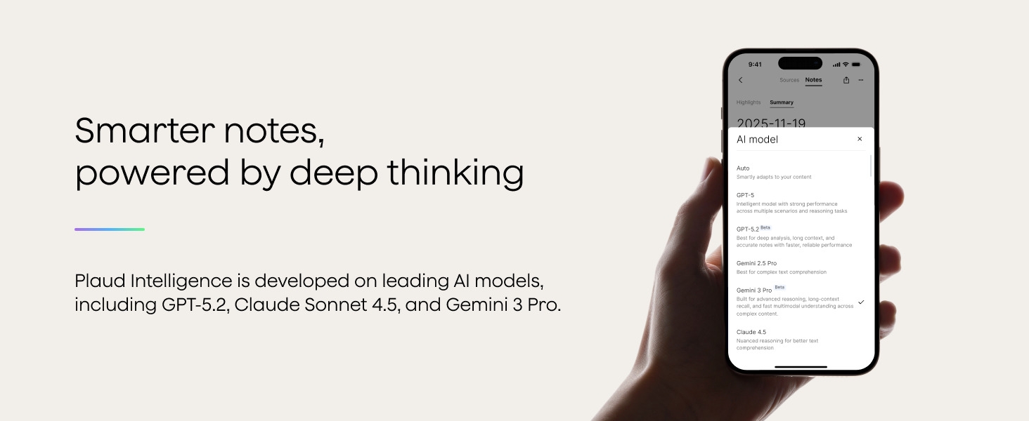 Text reads 'Smarter notes, powered by deep thinking'. Smartphone displaying notes app interface against white background.