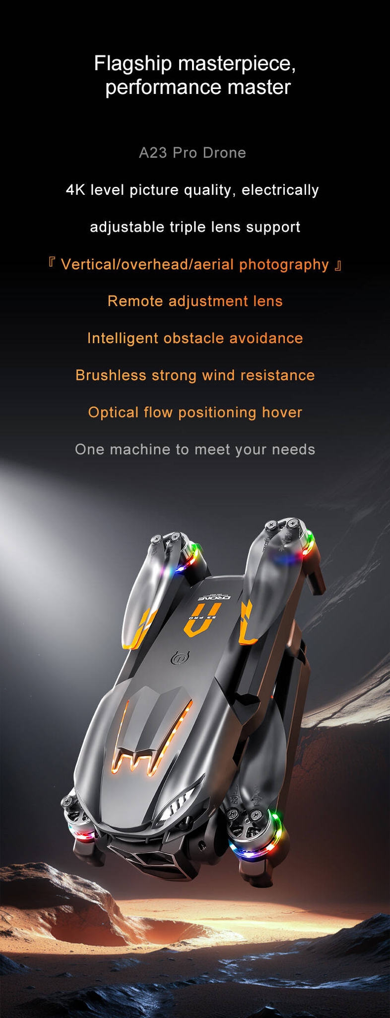 A23 Pro Optical Flow 2.4g Wifi Fpv 720p HD Aerial Photography Drone Camera Triple Shoot Headless Mode 30m Real Time Transmission