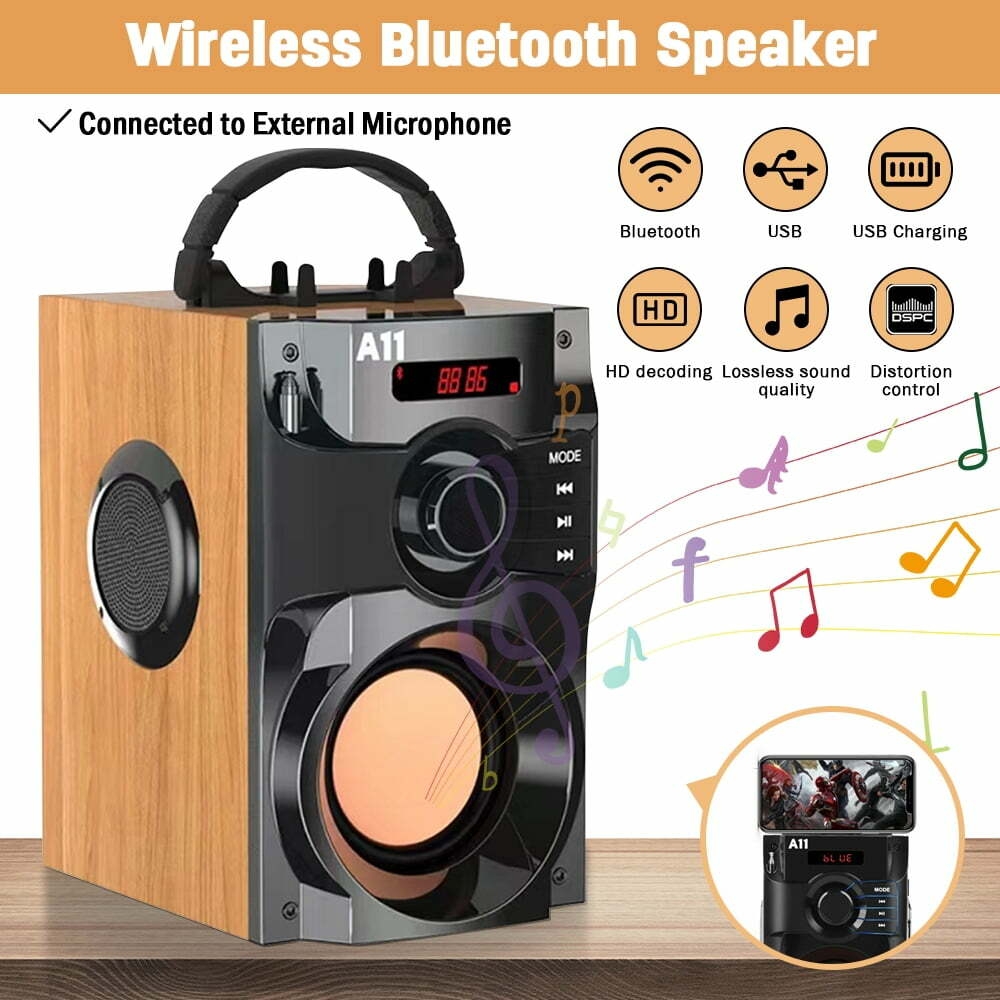 Mpow Wireless Bluetooth Speaker Portable Heavy Bass Sound Party Karaoke Subwoofer Mic