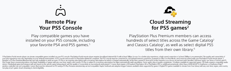 Stream PS5 and PS4 games remotely or via cloud with PlayStation Plus Premium on PS Portal.