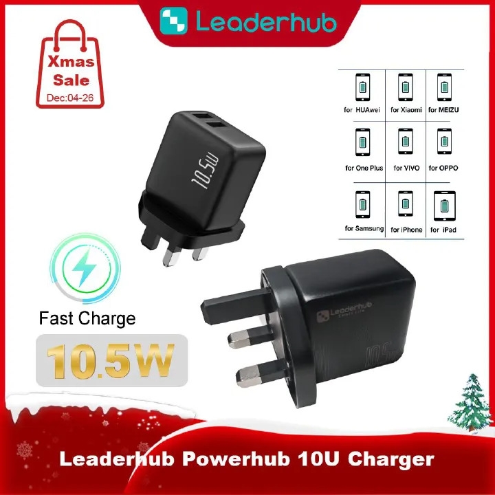 Leaderhub 20U/10U UK Plug Wall Charger 20W USB A + USB C Port Fast Charger and 10.5W Dual USB Ports Smartphone Adapter(UK Plug Black)