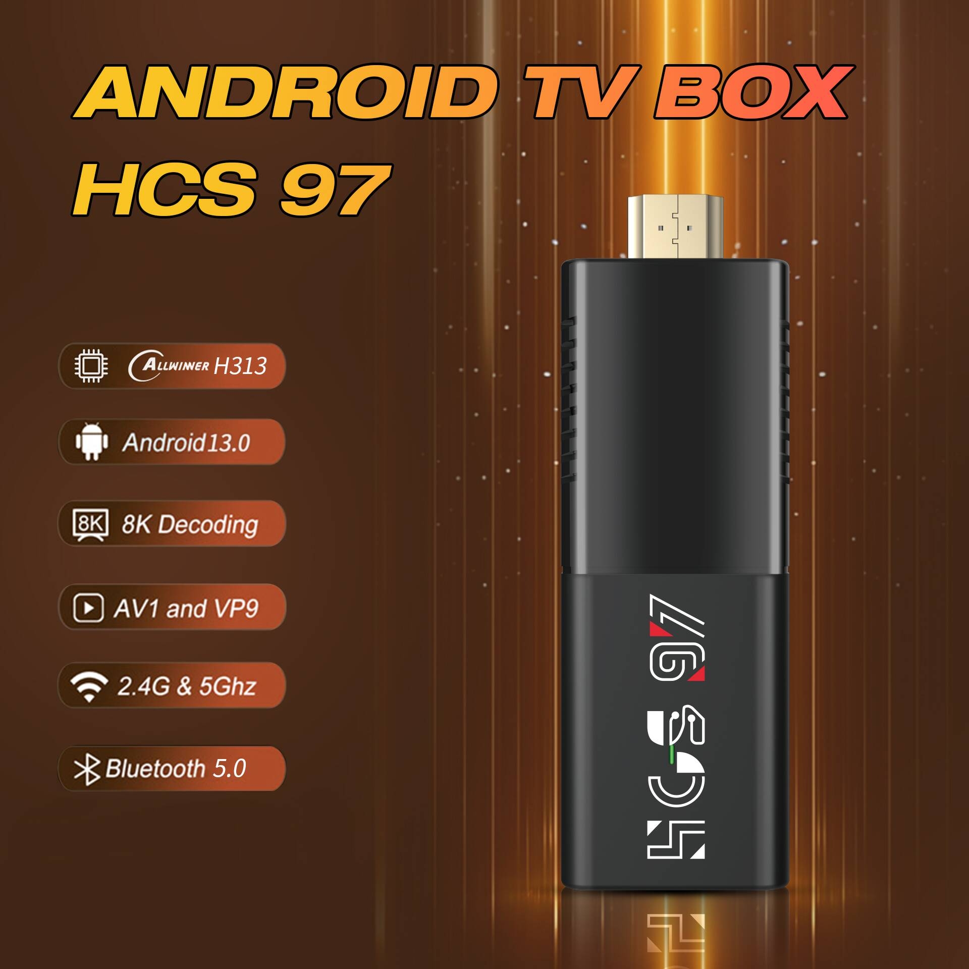 ZOKU HCS97 Awllinner H313 Android 13.0 8K TV Stick Remote Control 16GB Flash 1080p UK/EU/US Factory Price Cheap Android TV Stick