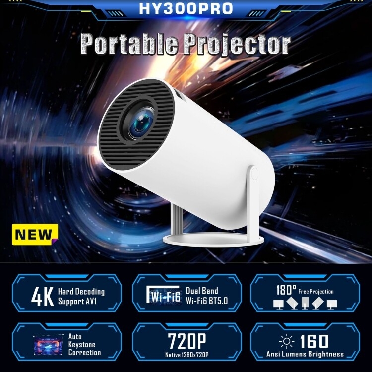 HY300 PRO Smart Projector Android 11.0 System 160 Lumen Portable Projector(AU Plug) - B1