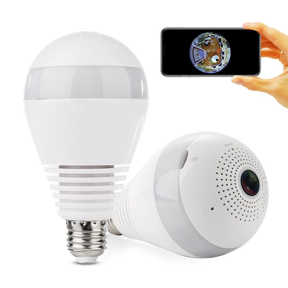 360 Degree Wireless IP Camera Bulb Light WiFi Camera Panoramic - White