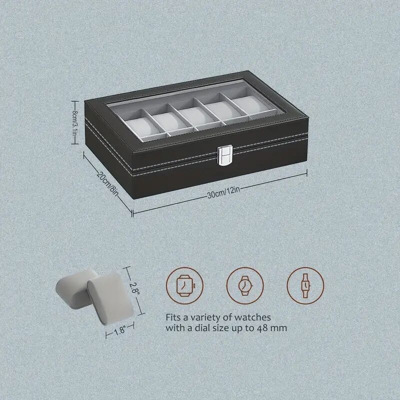 12 slot gray watch storage box transparent watch box pu leather wrapped ideal choice for gifts 4