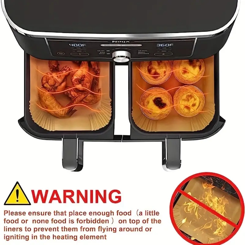 50   150 200pcs air fryer disposable paper liners rectangle non stick parchment baking paper for   dual air fryer air fryer accessories oil proof waterproof kitchen accessories baking supplies 7