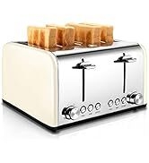 Toaster 4 Slice, CUSIBOX Retro Stainless Steel Extra Wide Slots Toaster with Bagel, Defrost, Canc...
