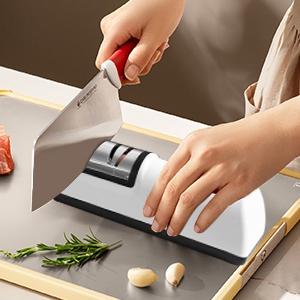 Sequence showing hands using a cutting board and knife to prepare ingredients, demonstrating proper cutting technique.