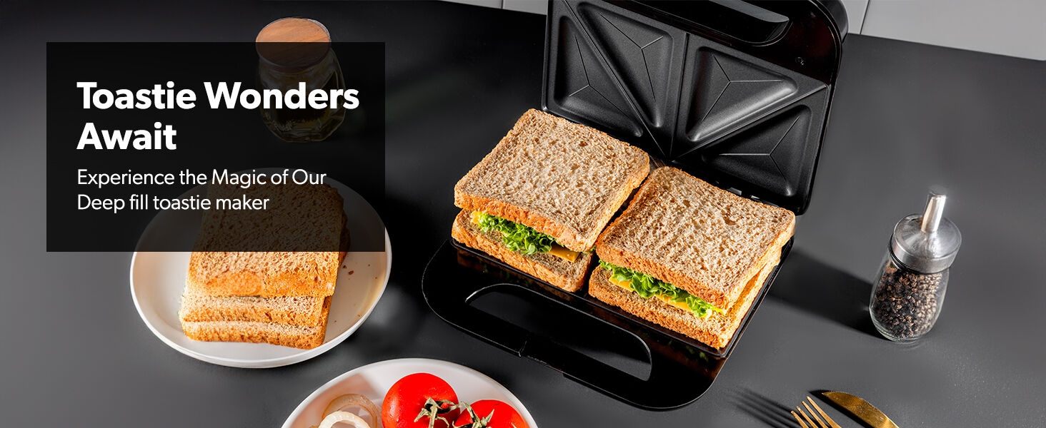 Geepas Toastie Maker 2 Slice Sandwich Toaster, Cooks Delicious Sandwiches, Black