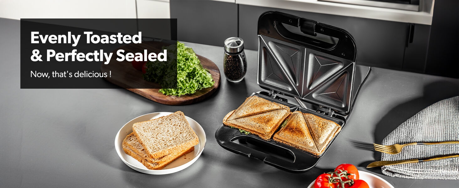 Geepas Toastie Maker 2 Slice Sandwich Toaster, Cooks Delicious Sandwiches, Black