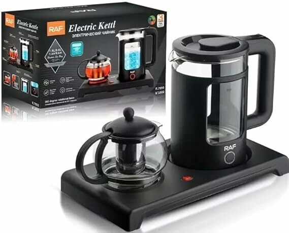 RAF Electric Kettle with Turkish teapot - Stainless-steel Tea Maker + Electric Kettle, 75/85/100°C Adjustable Touch-sensitive Temp Setting, German Glass Tech Teapot,
