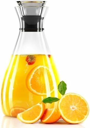 Oksoar Glass Pitcher with Lid, 52 Ounces Juice Pitcher High Borosilicate Drip-free Glass Carafe Easy Pour Gallon Pitcher for Hot/Cold Water, Ice Tea, Juice Beverage, Transparent
