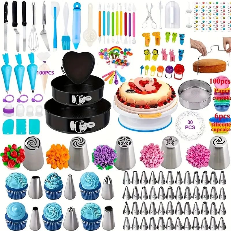 413pcs cake decorating supplies cake decorating   rotating turntable piping icing tips baking supplies cupcake decorating kit 0