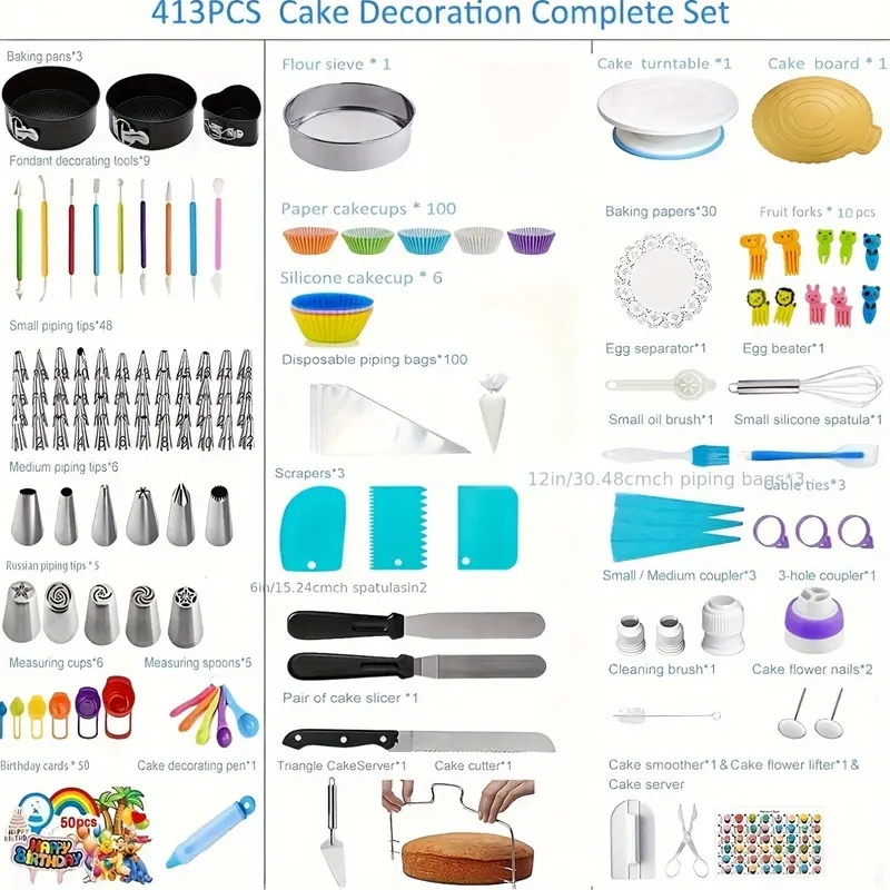 413pcs cake decorating supplies cake decorating   rotating turntable piping icing tips baking supplies cupcake decorating kit 1