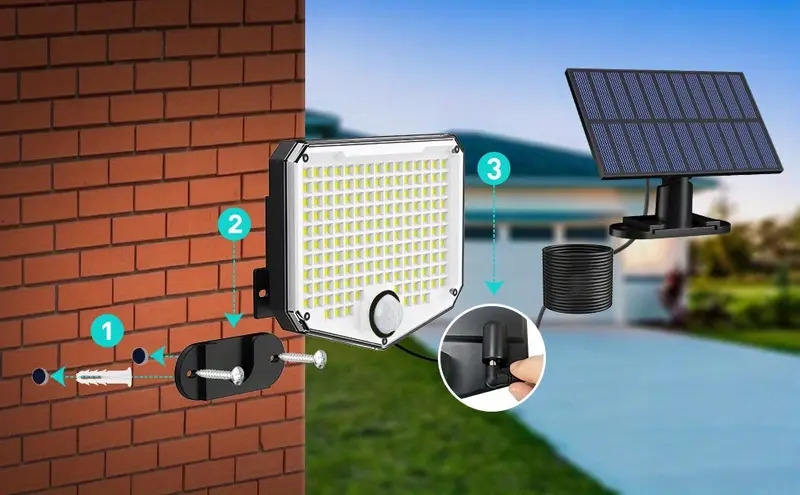 1pc solar floodlight standalone solar panel with 16 4 ft approx 5 m power cord 153 led 210 led 3000 lumen solar light adjustable angle ip65 waterproof ligth for porch patio garage camping details 3