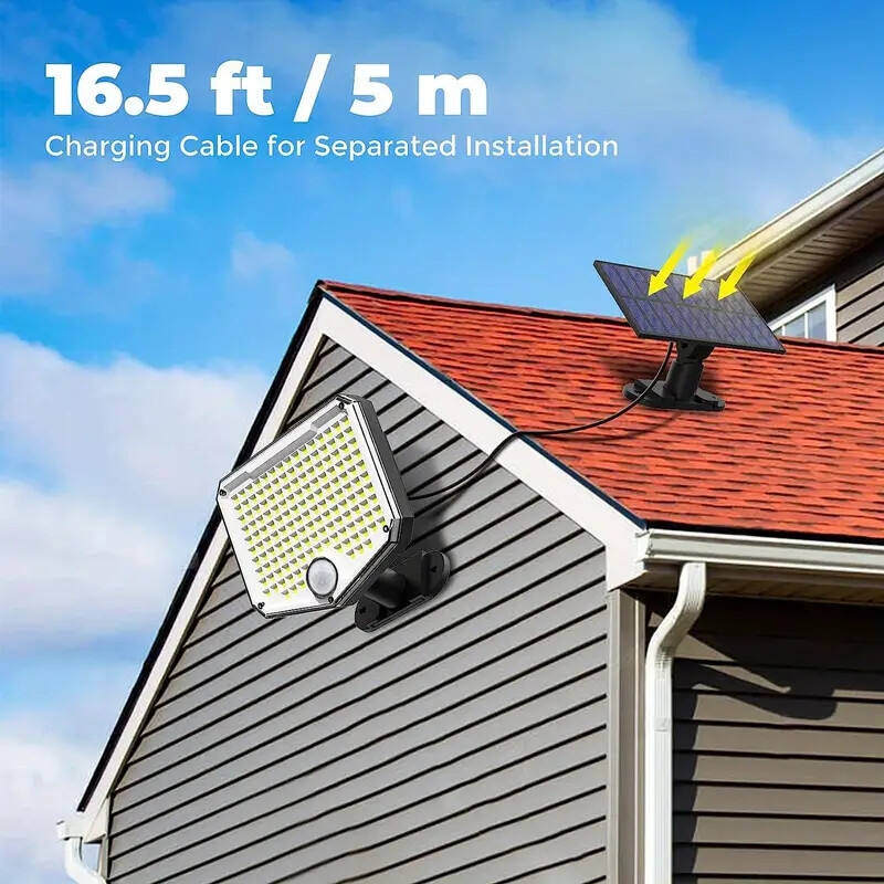 1pc solar floodlight standalone solar panel with 16 4 ft approx 5 m power cord 153 led 210 led 3000 lumen solar light adjustable angle ip65 waterproof ligth for porch patio garage camping details 6