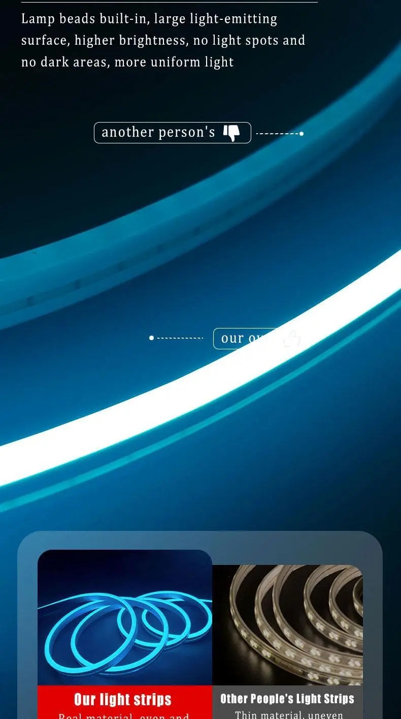 1条冰蓝色led霓虹灯带，39.37-196.85英寸usb供电，可弯曲管状设计配白色连接器——适用于卧室、客厅、玄关、走廊、室内外装饰，diy创意照明，按键开关控制，霓虹灯墙面装饰 详情 2